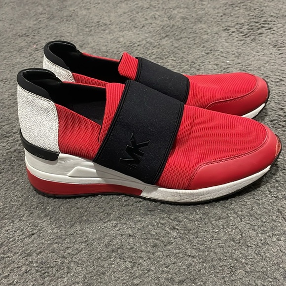 MICHAEL KORS Felix Grid Scuba Mesh Red Trainer Wedge Sneaker - Picture 6 of 6